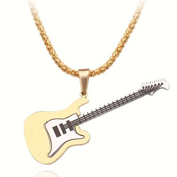 Silver Tone Electric Guitar Necklace and Pendant #620 - Picture 9 of 9